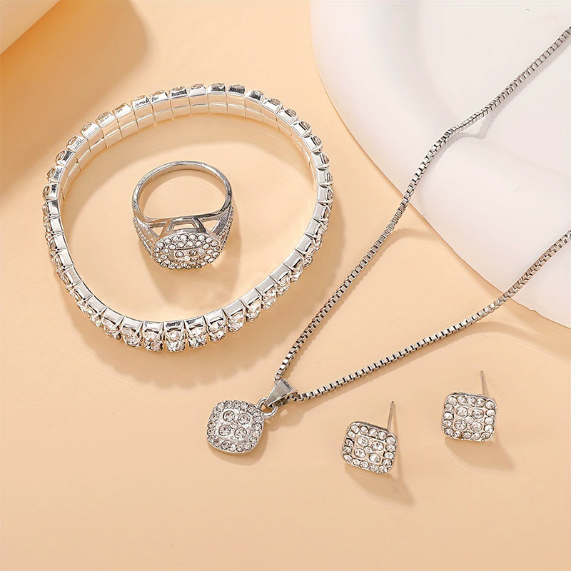 Women's Diamond Watch Ring Necklace Earrings Bracelet Set Fashion Wristwatch Female Casual Ladies Quartz Watches Jewelry Set