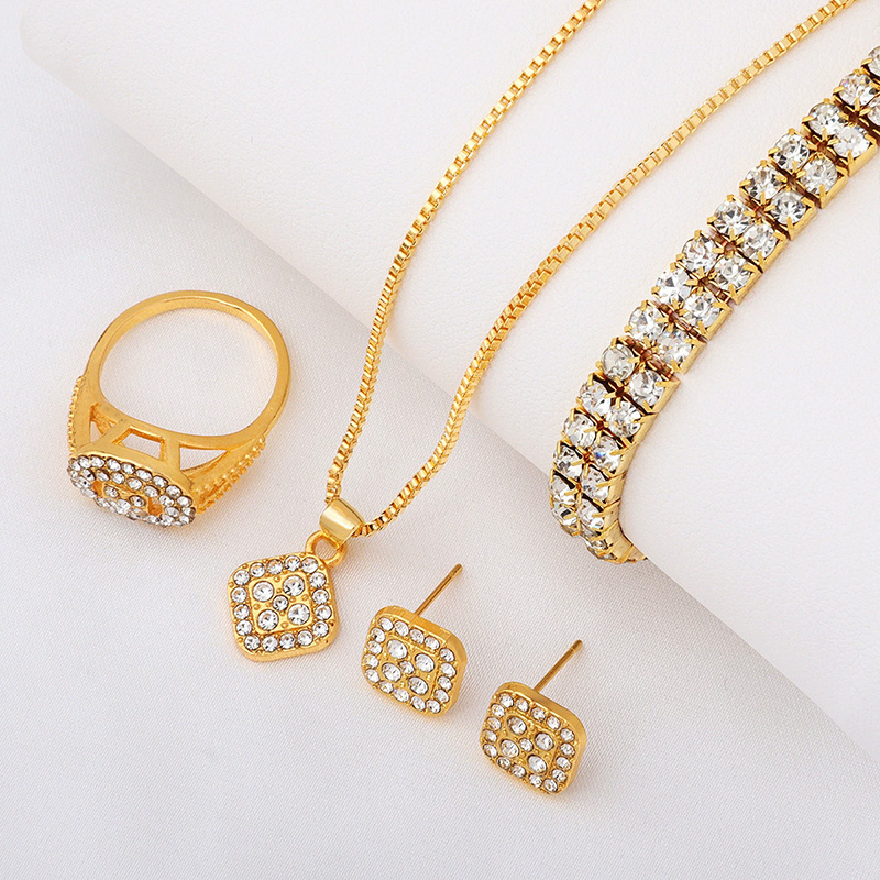 Women's Diamond Watch Ring Necklace Earrings Bracelet Set Fashion Wristwatch Female Casual Ladies Quartz Watches Jewelry Set