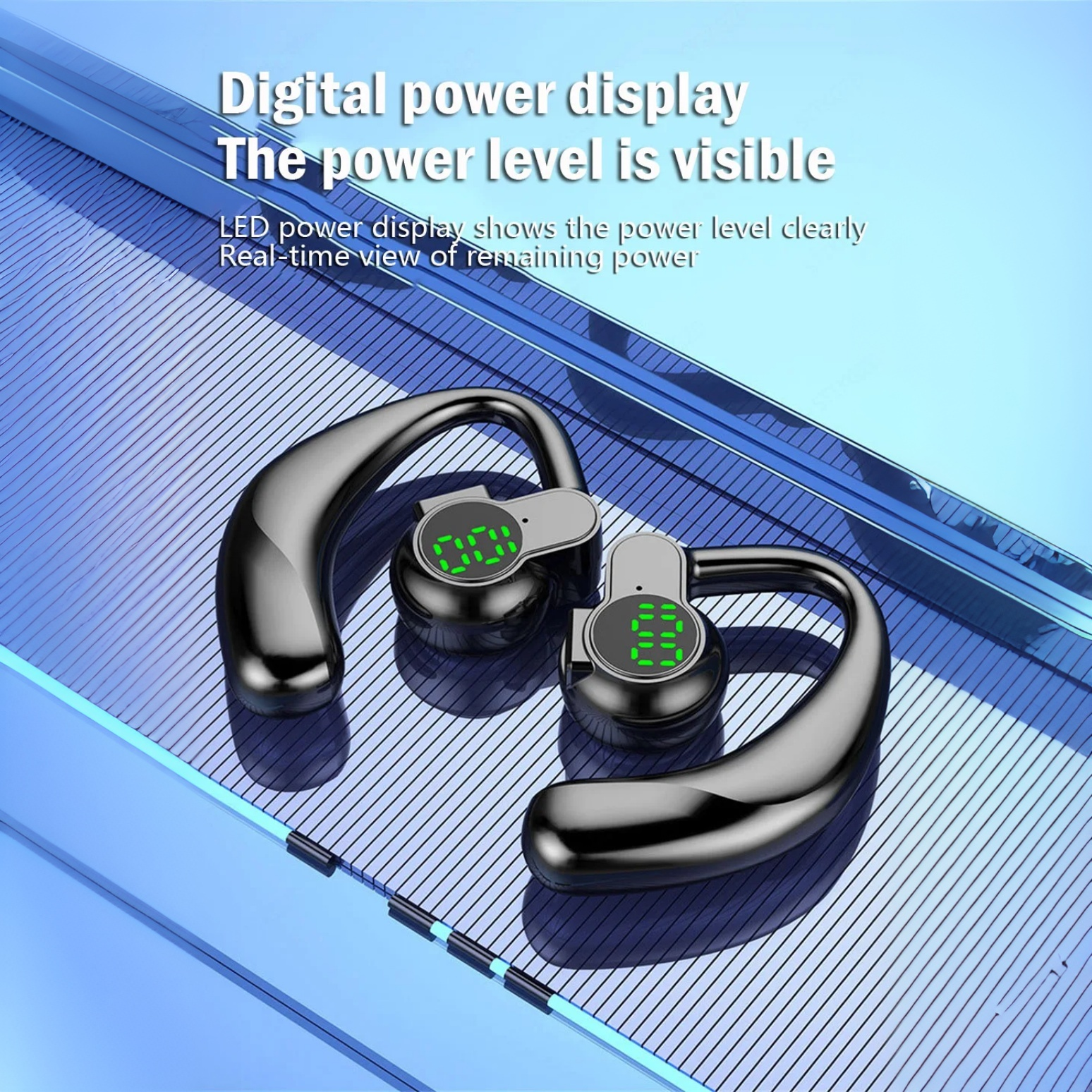 RichRipple 180° Rotatable Left/Right 10H Play Time Wireless  Bluetooth Earphone Digital Display Single Earbud Ultra Long Standby Business Earpods HD Call Headset Outdoor