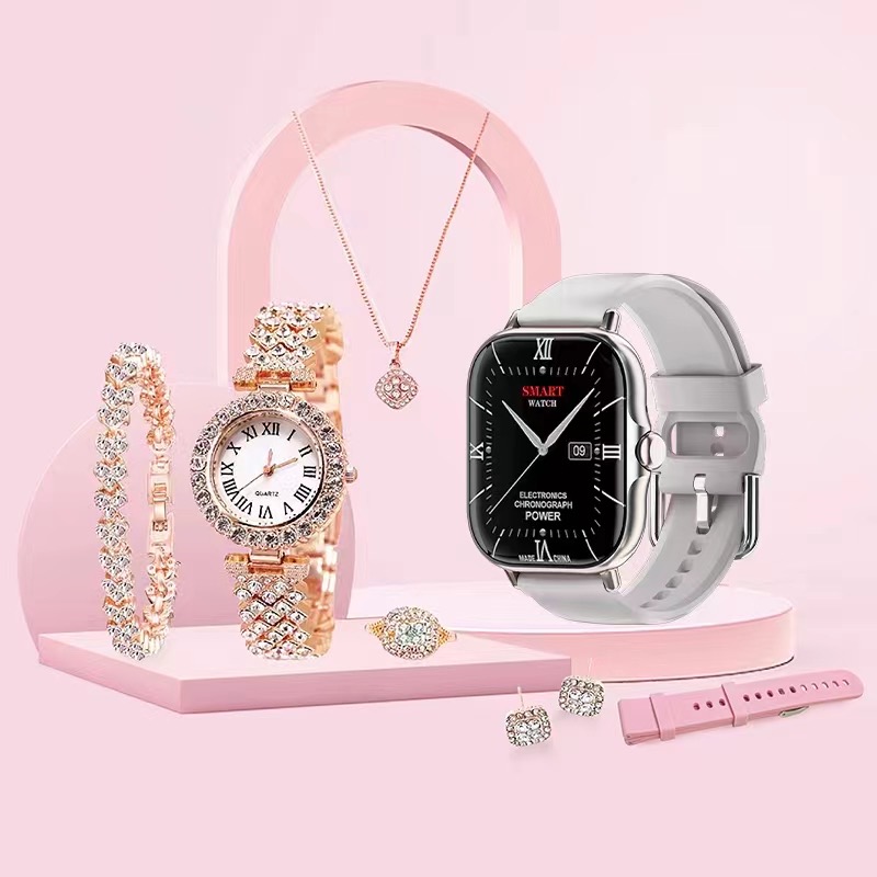 RichRipple A58 Plus Smart Watch 6 in 1 Set of Fine Luxury Gold Bangle and Stone 2.01-Inch Bluetooth Call Mobile Fitness SmartWatch Birthday Gift set for women heart rate sports watch Smartwatches