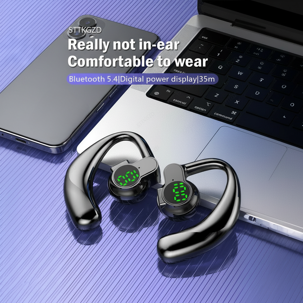 RichRipple 180° Rotatable Left/Right 10H Play Time Wireless  Bluetooth Earphone Digital Display Single Earbud Ultra Long Standby Business Earpods HD Call Headset Outdoor