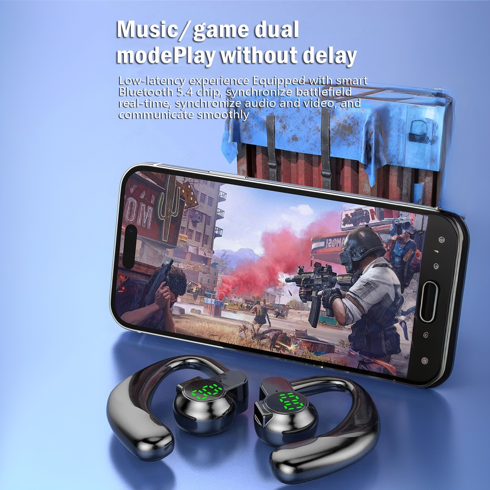 RichRipple 180° Rotatable Left/Right 10H Play Time Wireless  Bluetooth Earphone Digital Display Single Earbud Ultra Long Standby Business Earpods HD Call Headset Outdoor