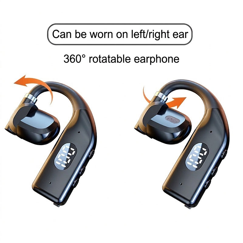 RichRipple 180° Rotatable Left/Right 10H Play Time Wireless  Bluetooth Earphone Digital Display Single Earbud Ultra Long Standby Business Earpods HD Call Headset Outdoor