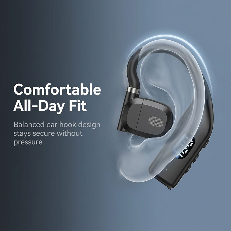 RichRipple 180° Rotatable Left/Right 10H Play Time Wireless  Bluetooth Earphone Digital Display Single Earbud Ultra Long Standby Business Earpods HD Call Headset Outdoor