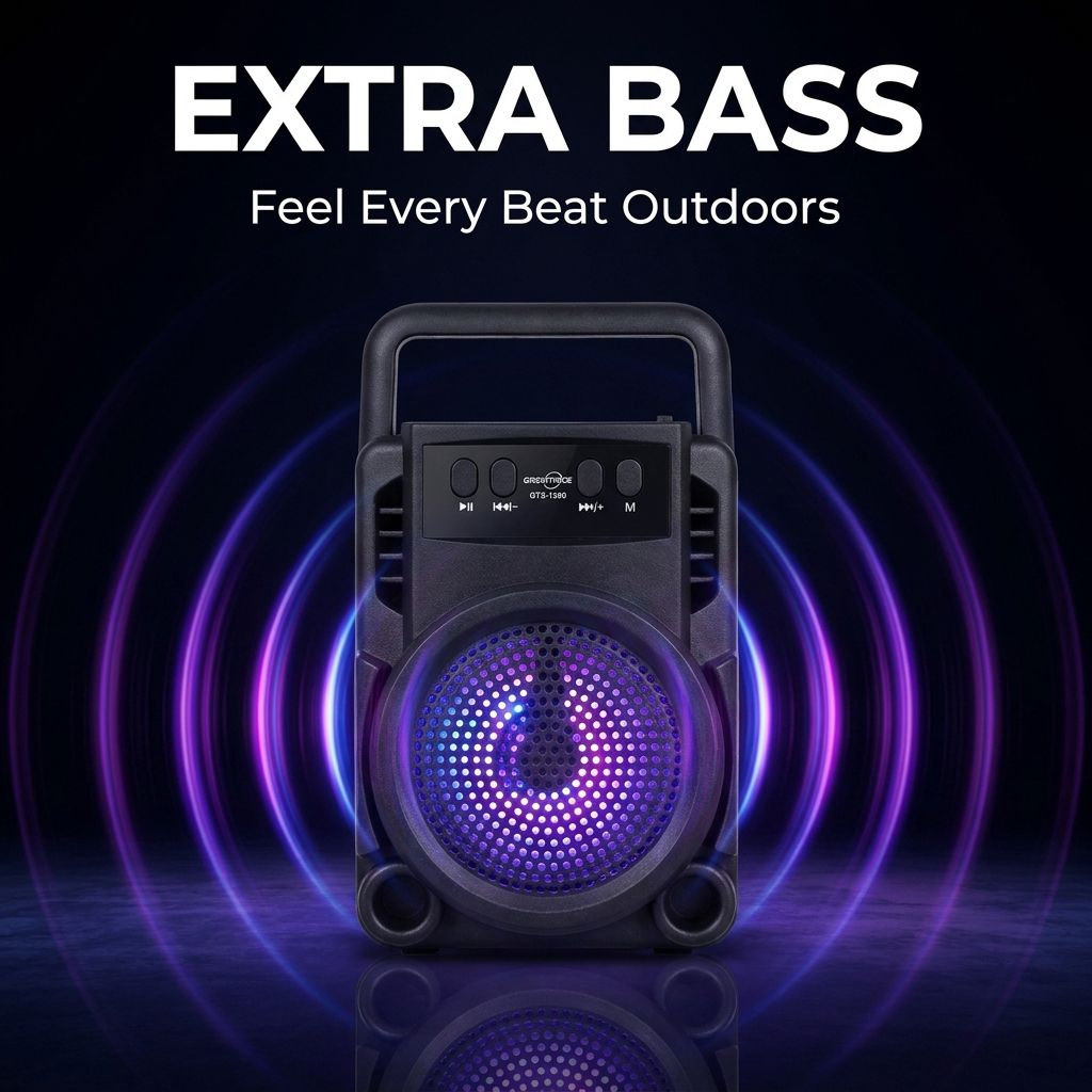 RichRipple Portable Bluetooth Speaker Extra Bass 3 Inch Wireless Speaker with LED Lights FM Radio TF Card AUX Party Speaker for Outdoor Home Travel Small Compact