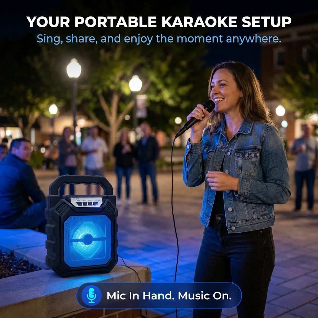 RichRipple Portable Bluetooth Speaker Wireless Speakers with Wired Microphone LED Lights Karaoke Party Speaker for Outdoor Camping Picnic Travel Rechargeable Compact