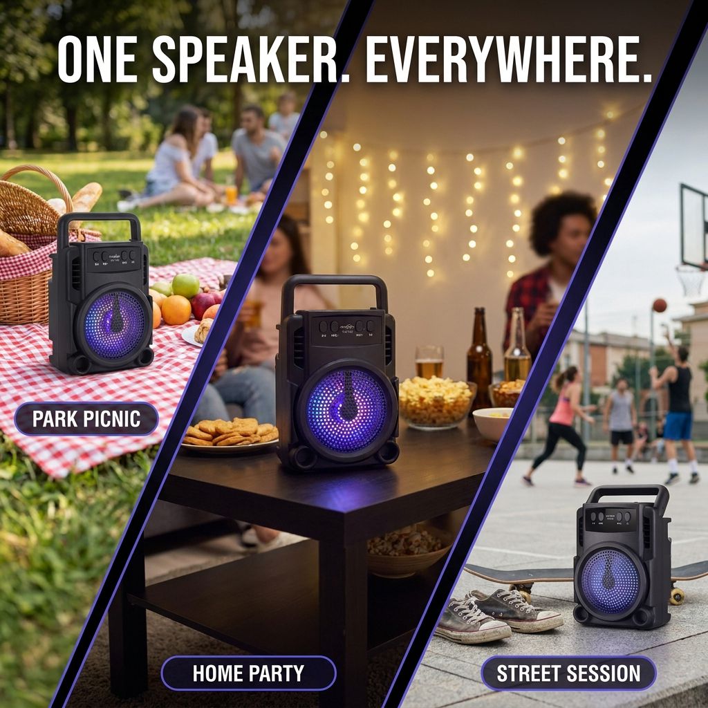 RichRipple Portable Bluetooth Speaker Extra Bass 3 Inch Wireless Speaker with LED Lights FM Radio TF Card AUX Party Speaker for Outdoor Home Travel Small Compact