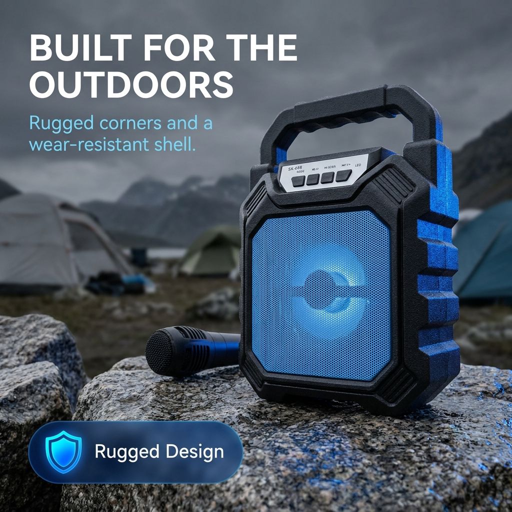 RichRipple Portable Bluetooth Speaker Wireless Speakers with Wired Microphone LED Lights Karaoke Party Speaker for Outdoor Camping Picnic Travel Rechargeable Compact