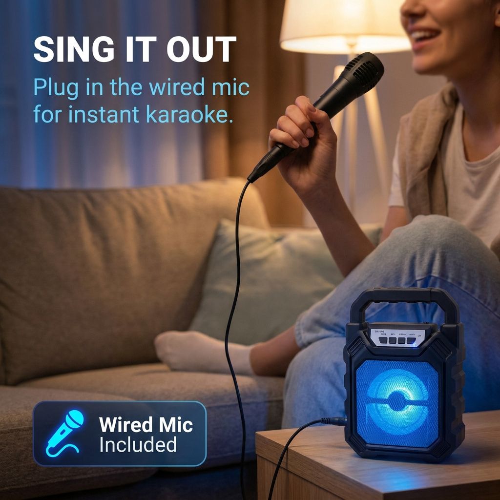 RichRipple Portable Bluetooth Speaker Wireless Speakers with Wired Microphone LED Lights Karaoke Party Speaker for Outdoor Camping Picnic Travel Rechargeable Compact