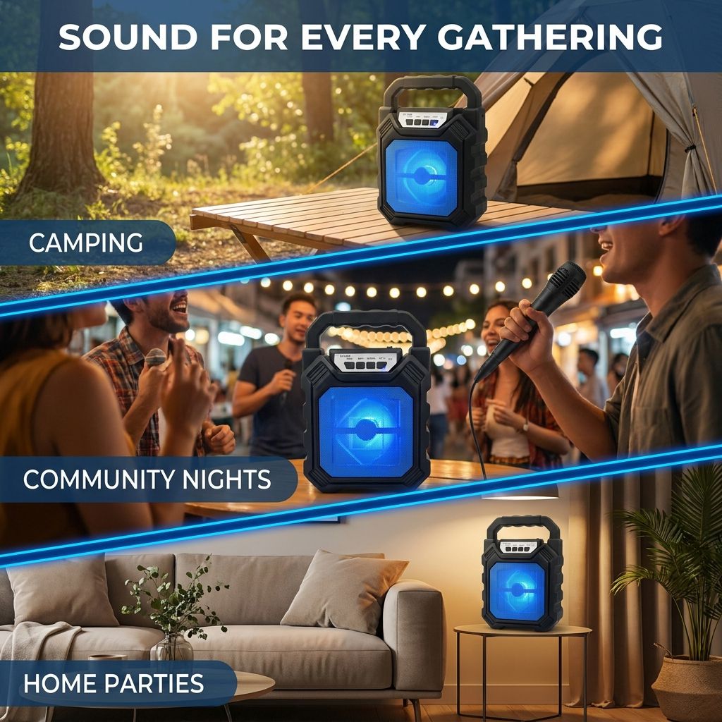 RichRipple Portable Bluetooth Speaker Wireless Speakers with Wired Microphone LED Lights Karaoke Party Speaker for Outdoor Camping Picnic Travel Rechargeable Compact