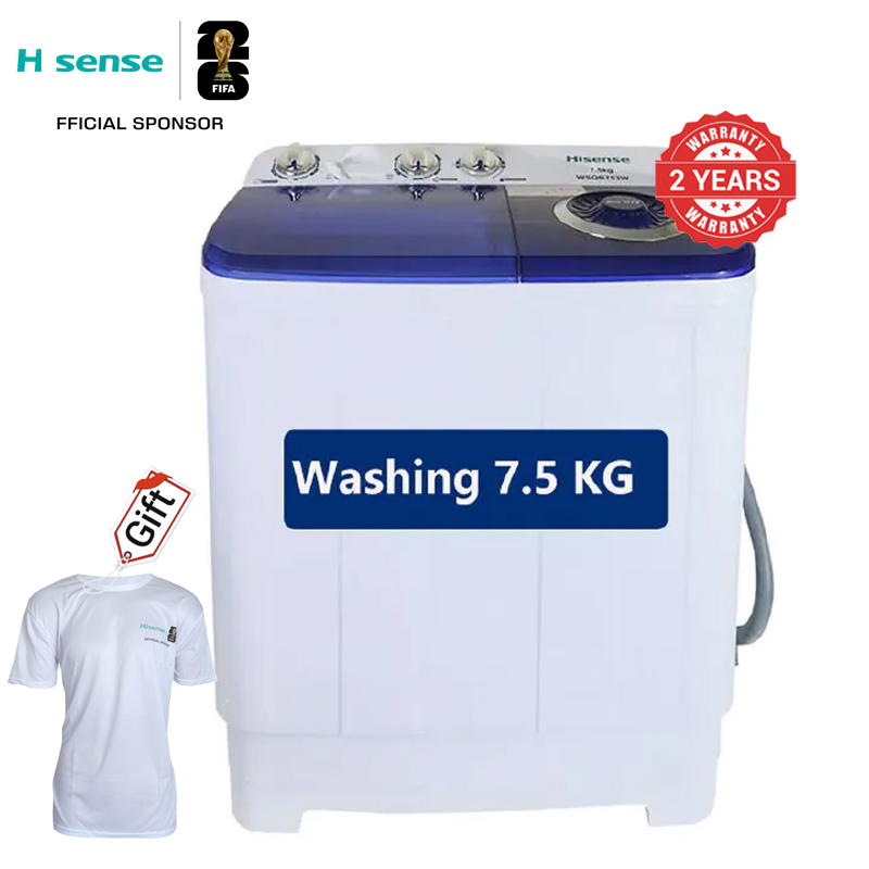 Hisense Twin Tub Washing Machine 7.5KG Washer, 5KG Spinner Combo with Timer Knobs, Built-in Drain Pump, Compact Washer for Home washing machine WSQB753W