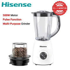 Hisense 1.5L 2 In 1 Motor Stainless Steel 500W Blender H1STBWES1A Quality with Grinder Juicer White