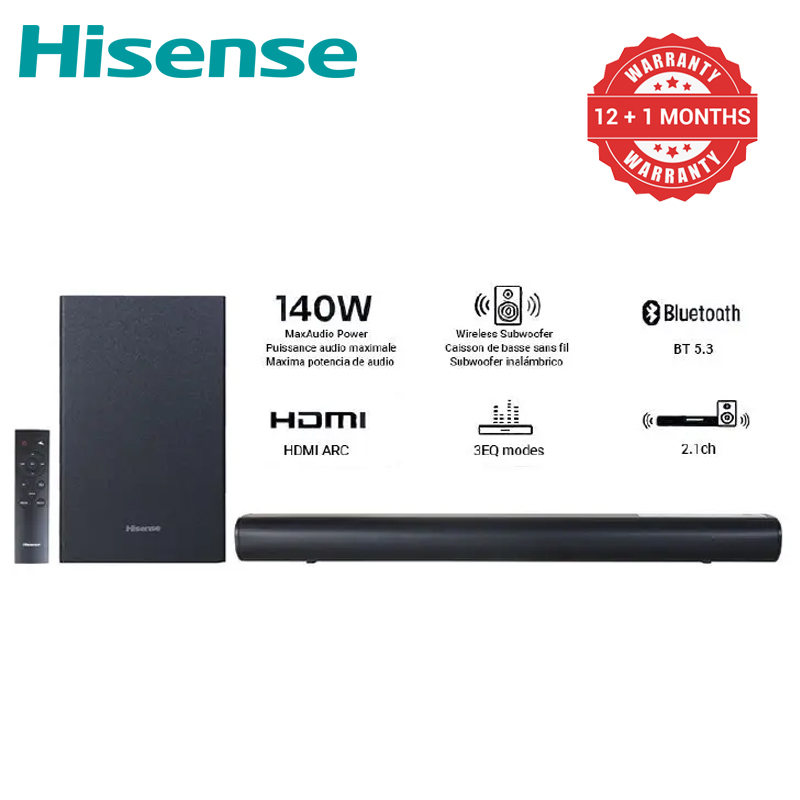 Hisense 2.1CH SOUNDBAR WITH WIRELESS SUBWOOFER HS1800 Woofer Bluetooth Speaker Remote Soundbar