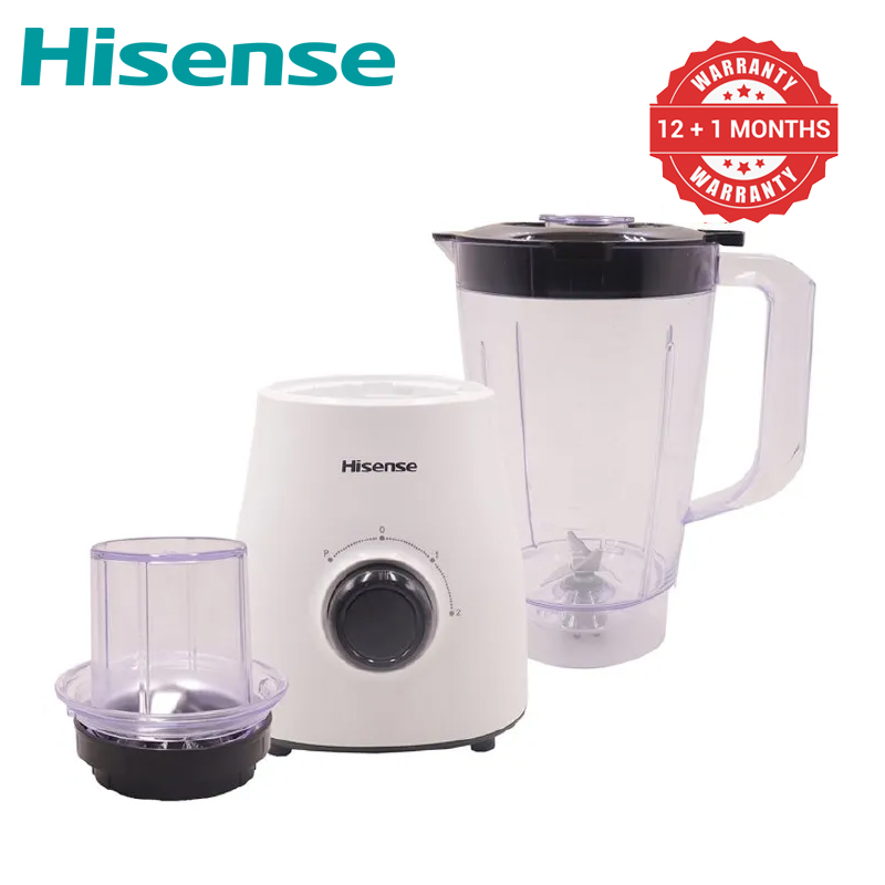 Hisense 1.5L 2 In 1 Motor Stainless Steel 500W Blender H1STBWES1A Quality with Grinder Juicer White