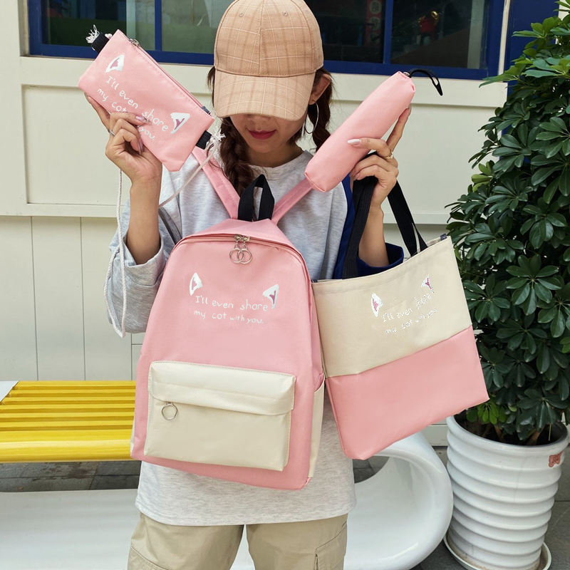 4 PCS/Sets Handbags Backpack For Women Bags Ladies Bags Bookbags School Bags Nylon Cloth Clutch Purse Wallet