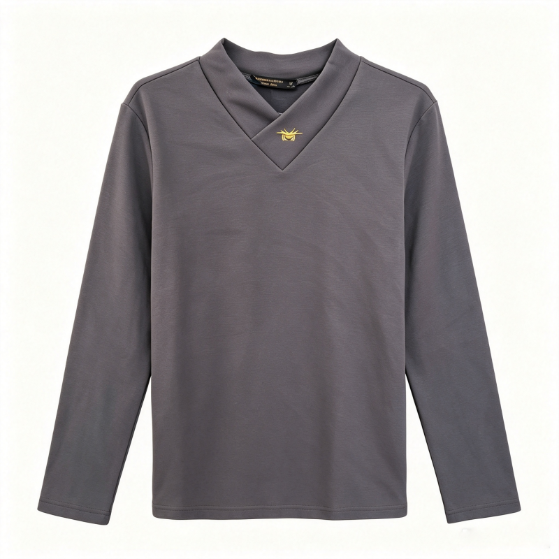 Men Tshirts Sweatshirts Warm Thick Polos Sweaters Tops Formal Long Sleeve Shirts Men Turtleneck Shirts-WhiteV-Neck