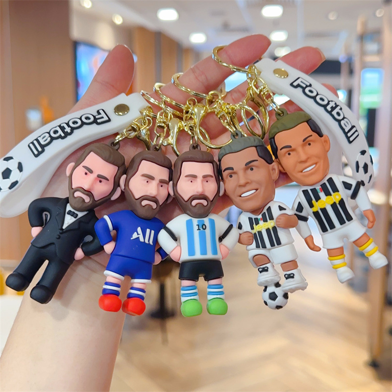 2026 World Cup Football Star Keychain | World Cup Themed Bag & Keyring Accessory | Messi & Ronaldo Figurine, Durable PVC Charm, Backpack Charm for Soccer Fans