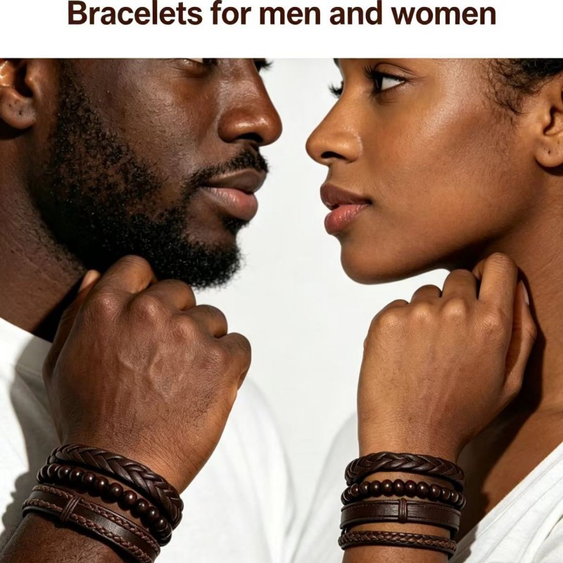Retro Woven Combination Set Of Cowhide Bracelet And Hand Rope For Men Leather Bracelet