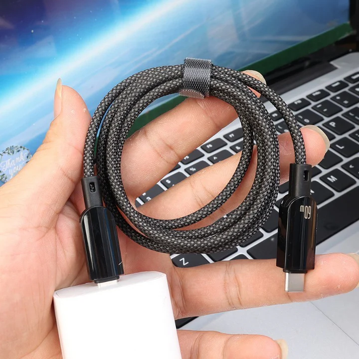 usb type c - c LED Digital Display Cable 60W Fast Charging USB Type C Nylon Braided Data Charger Cord