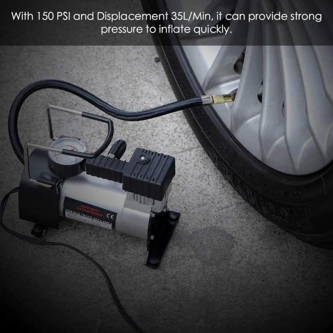 Metal Electric Car Air Compressor with Pressure Gauge, 12V DC Portable Tyre Inflator Air Pump for Car, Trucks, Bus, Bike, Auto & Van, 150 PSI High Pressure