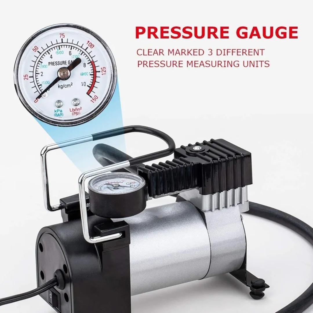 Metal Electric Car Air Compressor with Pressure Gauge, 12V DC Portable Tyre Inflator Air Pump for Car, Trucks, Bus, Bike, Auto & Van, 150 PSI High Pressure