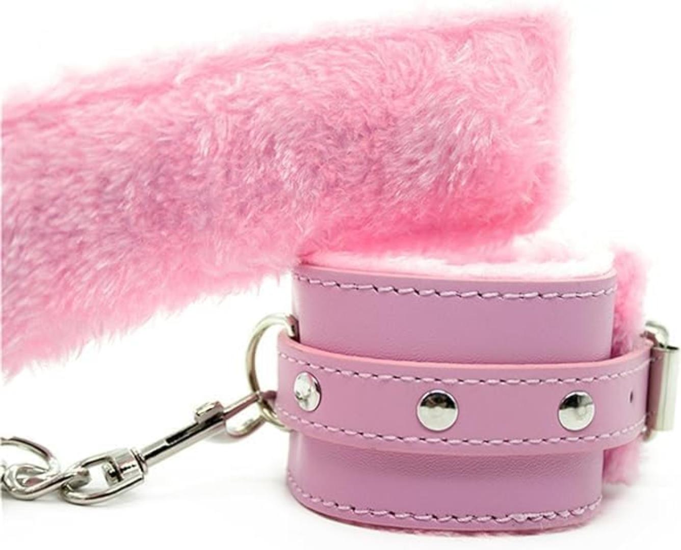 1 Pair - Pink Fluffy Handcuffs for Ankles and Wrist Sex Fuzzy Handcuff Set for BedroomSpice Up Your Love Life Sexy Straps Bondage Kit for Adult Furry Hand Cuffs for Women Couples Sweater