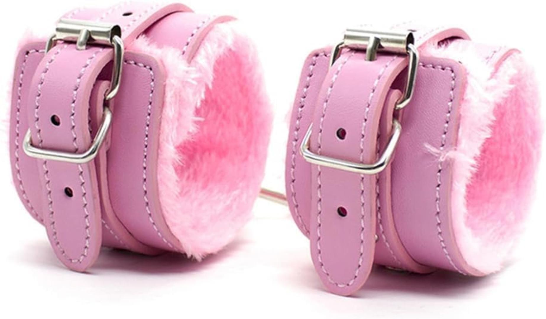 1 Pair - Pink Fluffy Handcuffs for Ankles and Wrist Sex Fuzzy Handcuff Set for BedroomSpice Up Your Love Life Sexy Straps Bondage Kit for Adult Furry Hand Cuffs for Women Couples Sweater
