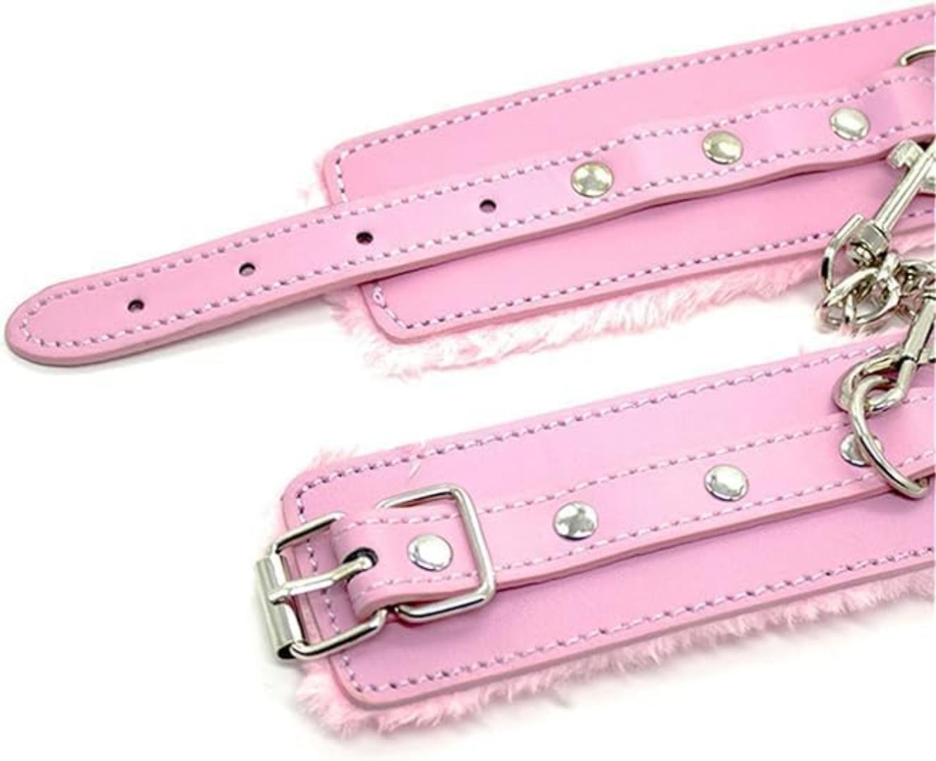 1 Pair - Pink Fluffy Handcuffs for Ankles and Wrist Sex Fuzzy Handcuff Set for BedroomSpice Up Your Love Life Sexy Straps Bondage Kit for Adult Furry Hand Cuffs for Women Couples Sweater