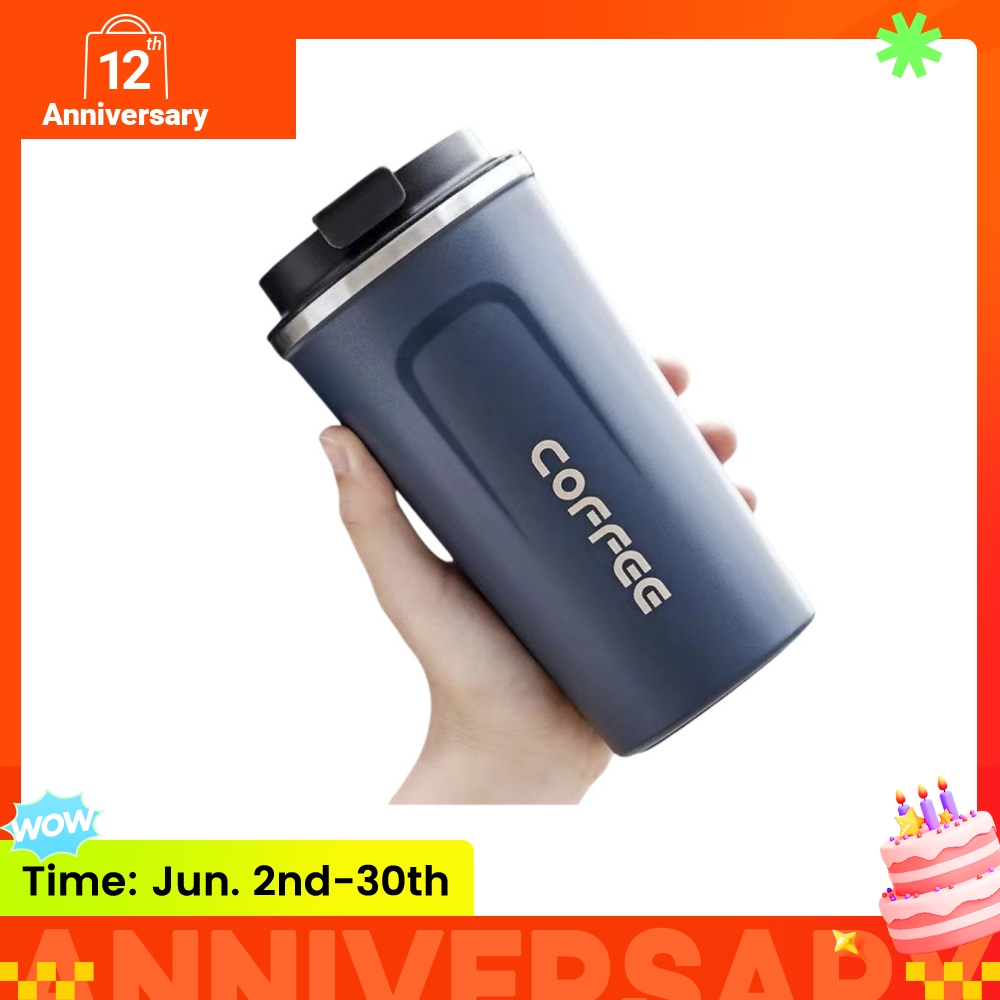 510ML Vacuum Flask Large Capacity Coffee Cup Mug Outdoor Portable Travel Cup Hot Cold Water Thermos Bottle Stainless Steel Insulated Cup Vacuum Flask Men Women Reusable Office Cup with Leak-proof Lid