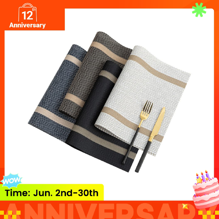 8 pcs one set Place Mat Table Mat PVC Waterproof Oil Resistant Heat-Insulating Dining Table Mat Golden Arrow Pattern Rectangle Hotel Restaurant Western Mat Teslin Woven Placemat Kitchen Table Mats
