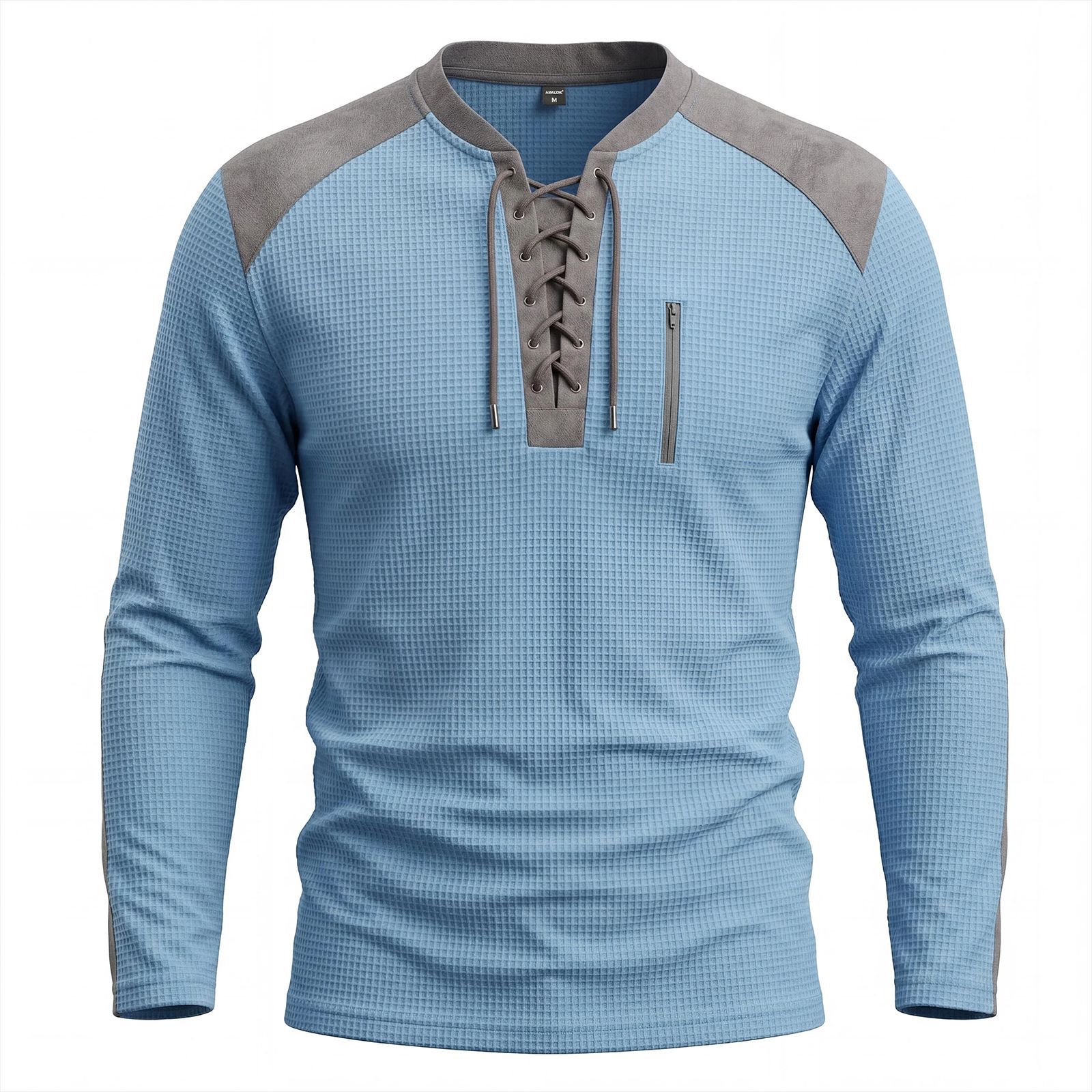 Men's Clothing Tops Sweatshirts Men's Drawstring Top Waffle Color Blocked Long Sleeved Shirt Plus Size Casual Sports American Long Sleeved Shirt