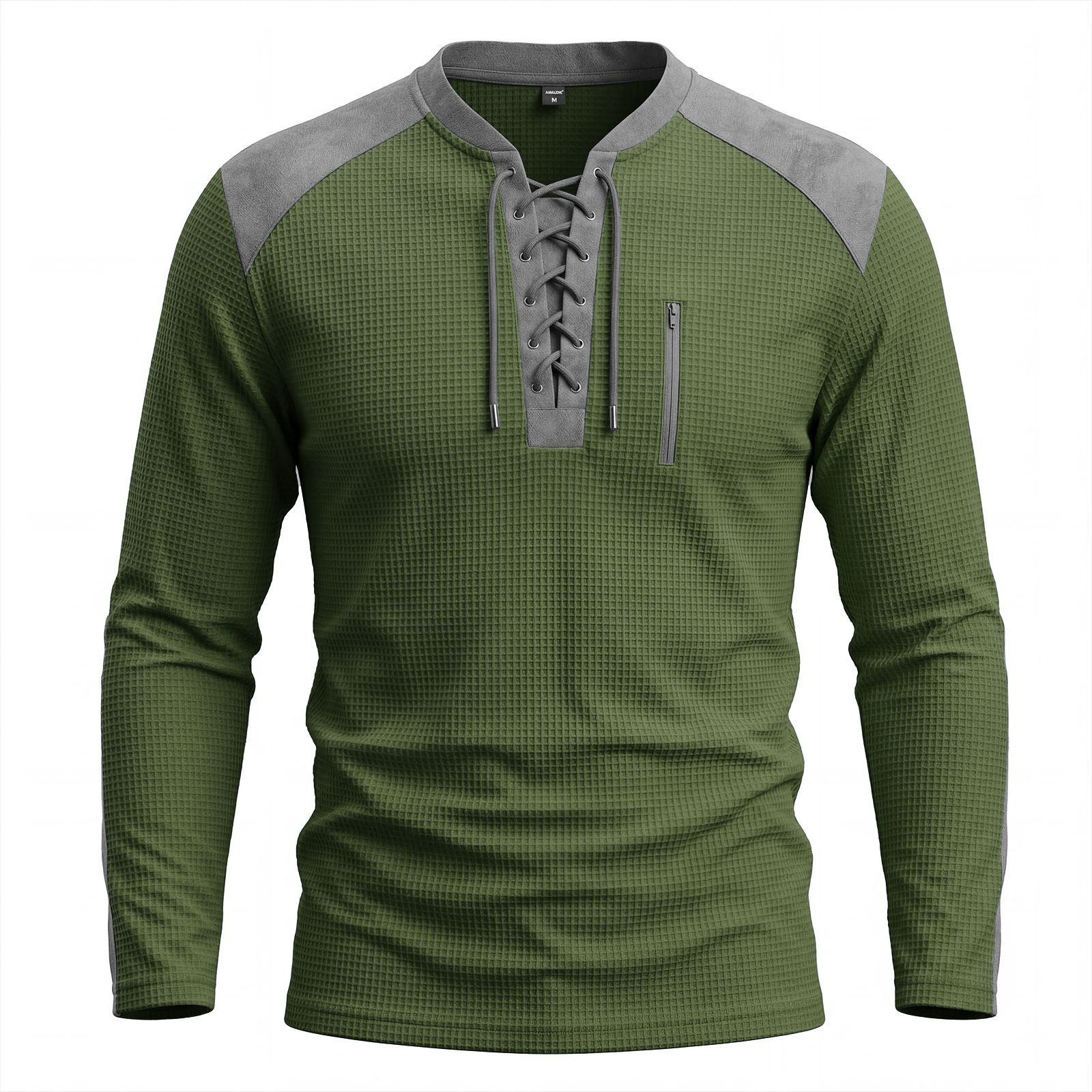 Men's Clothing Tops Sweatshirts Men's Drawstring Top Waffle Color Blocked Long Sleeved Shirt Plus Size Casual Sports American Long Sleeved Shirt