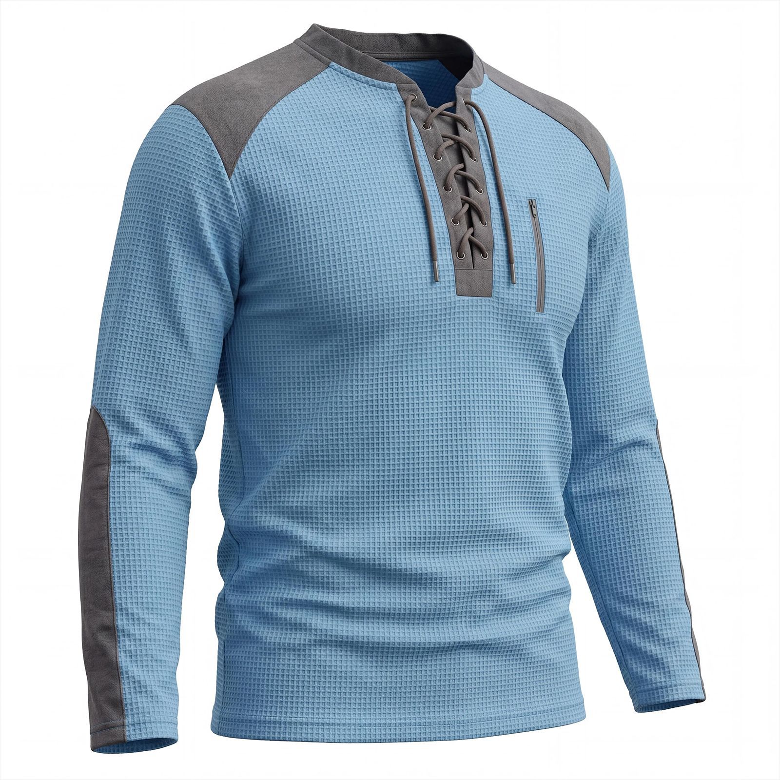 Men's Clothing Tops Sweatshirts Men's Drawstring Top Waffle Color Blocked Long Sleeved Shirt Plus Size Casual Sports American Long Sleeved Shirt