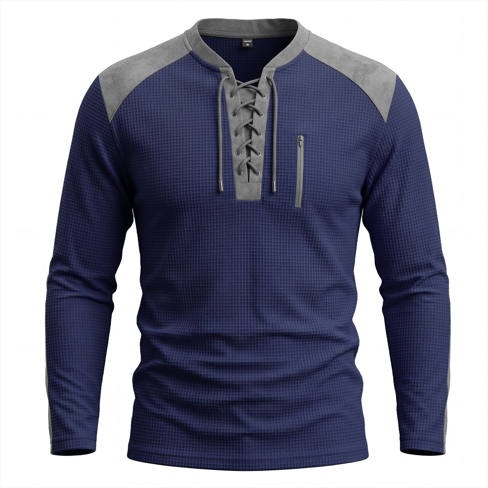 Men's Clothing Tops Sweatshirts Men's Drawstring Top Waffle Color Blocked Long Sleeved Shirt Plus Size Casual Sports American Long Sleeved Shirt
