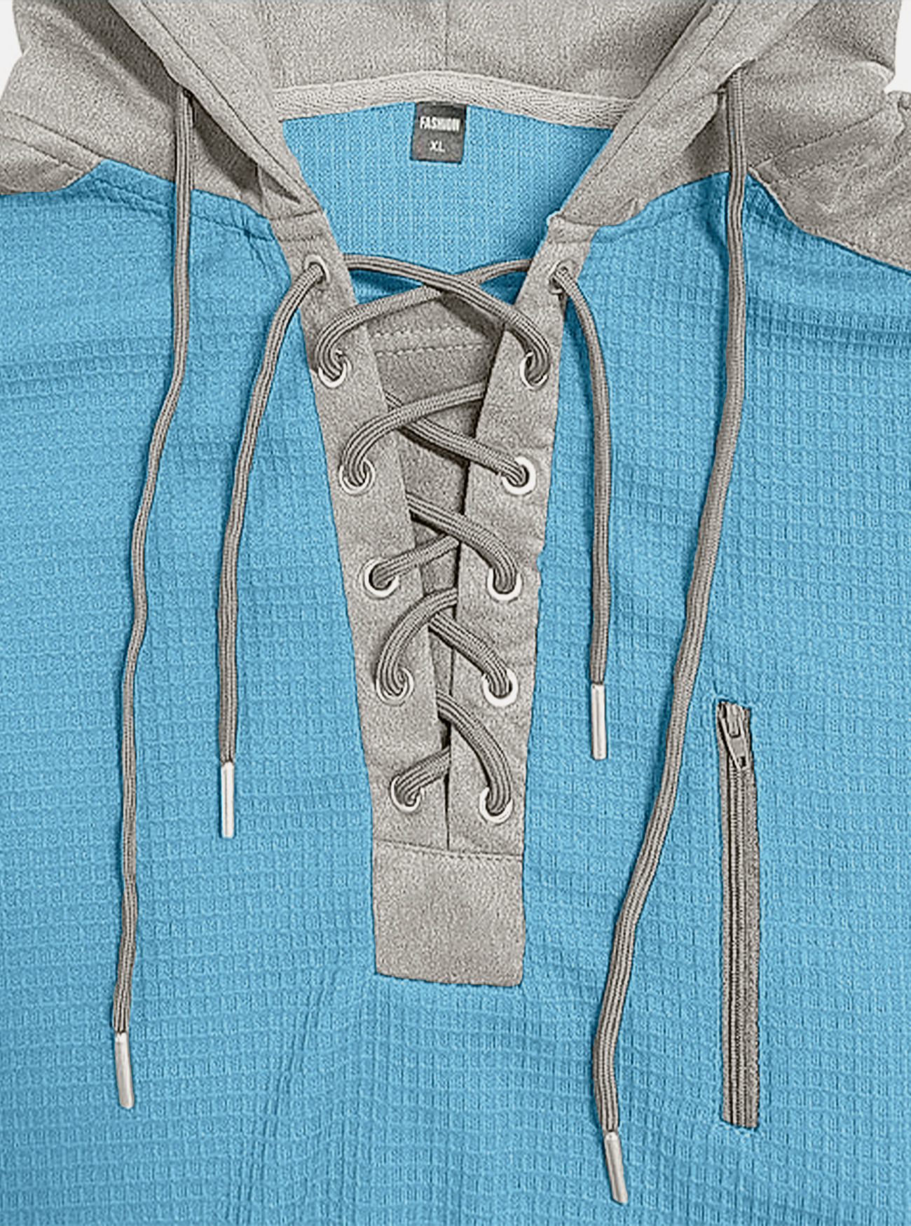 Men's Clothing Tops Sweatshirts Hoodies Men's Waffle Colorblocked Hooded Sweatshirt European American Style Lacing Oversized Long Sleeve Casual Pullover Hoodie
