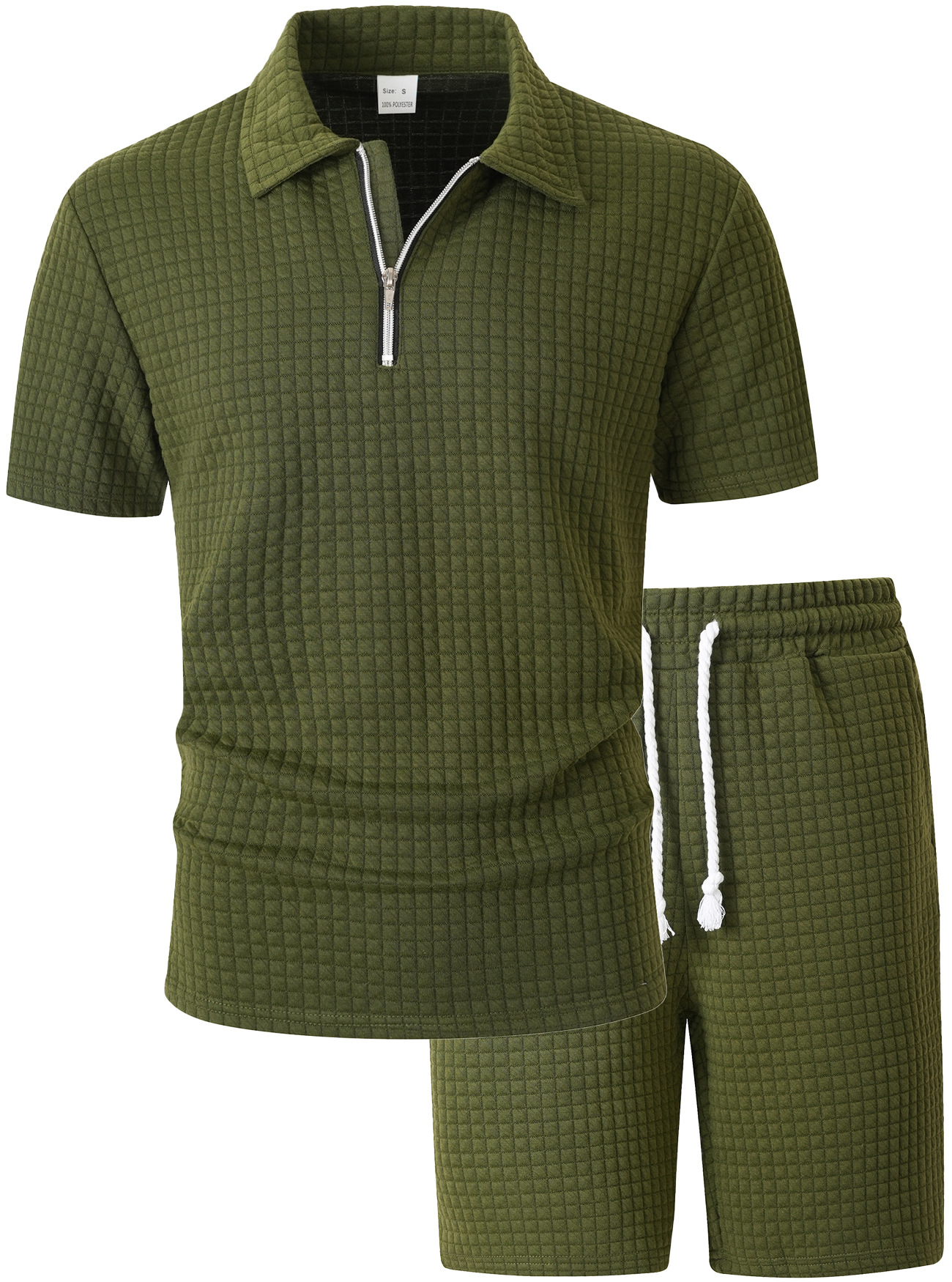 Men's Clothing Sets Two-Piece Outfits Men's Summer American Checkered Polo Shirt Solid Color Short Sleeved Shorts Two Piece Casual Sports Set
