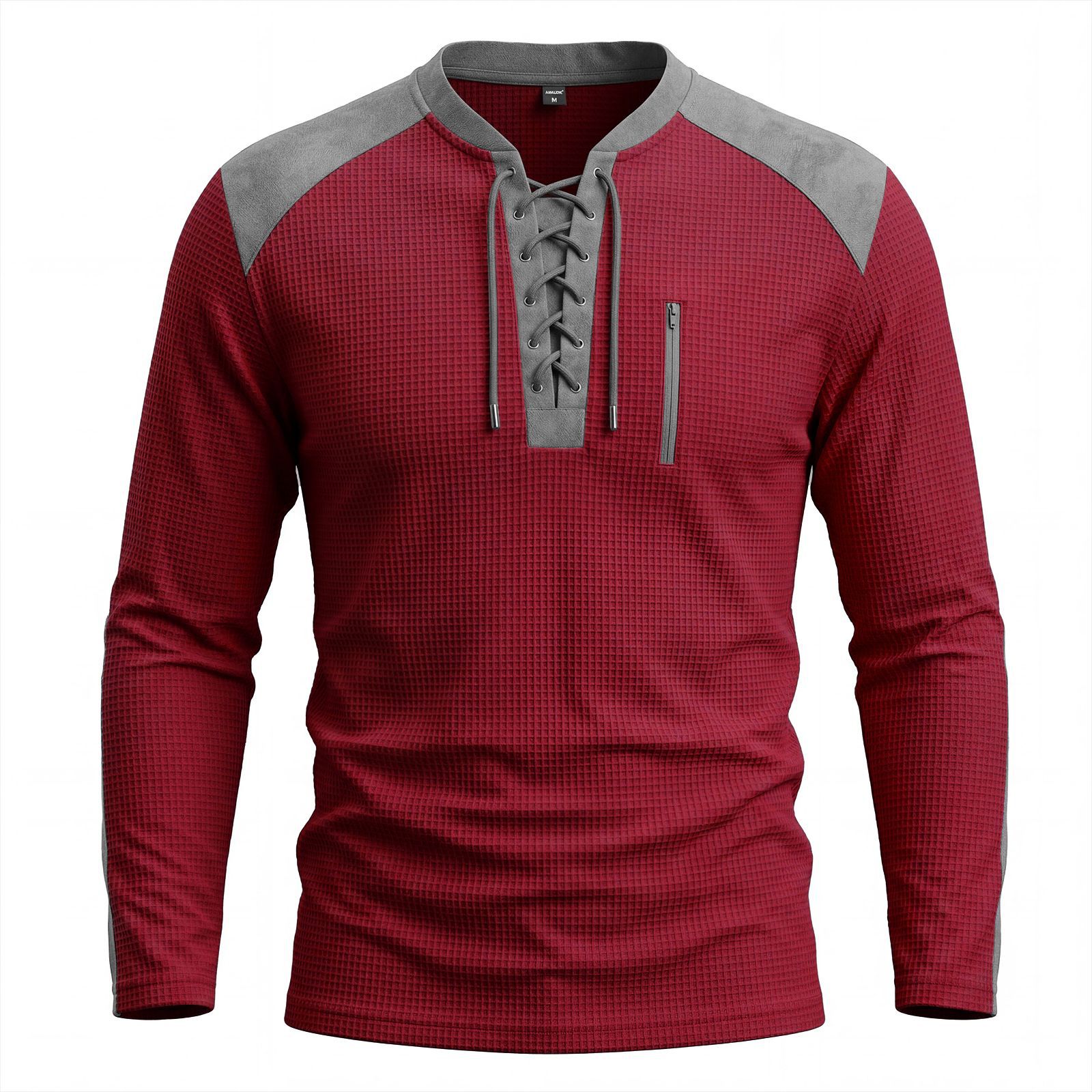 Men's Clothing Tops Sweatshirts Men's Drawstring Top Waffle Color Blocked Long Sleeved Shirt Plus Size Casual Sports American Long Sleeved Shirt