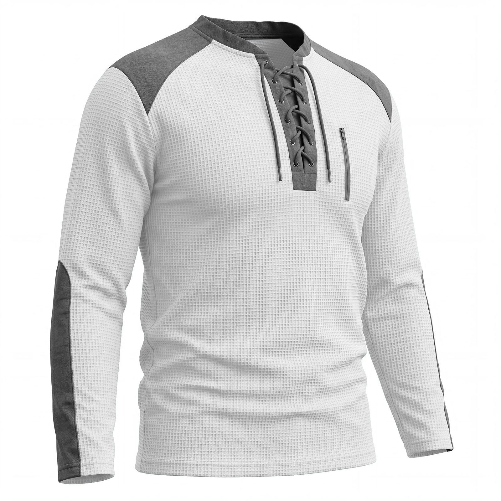 Men's Clothing Tops Sweatshirts Men's Drawstring Top Waffle Color Blocked Long Sleeved Shirt Plus Size Casual Sports American Long Sleeved Shirt