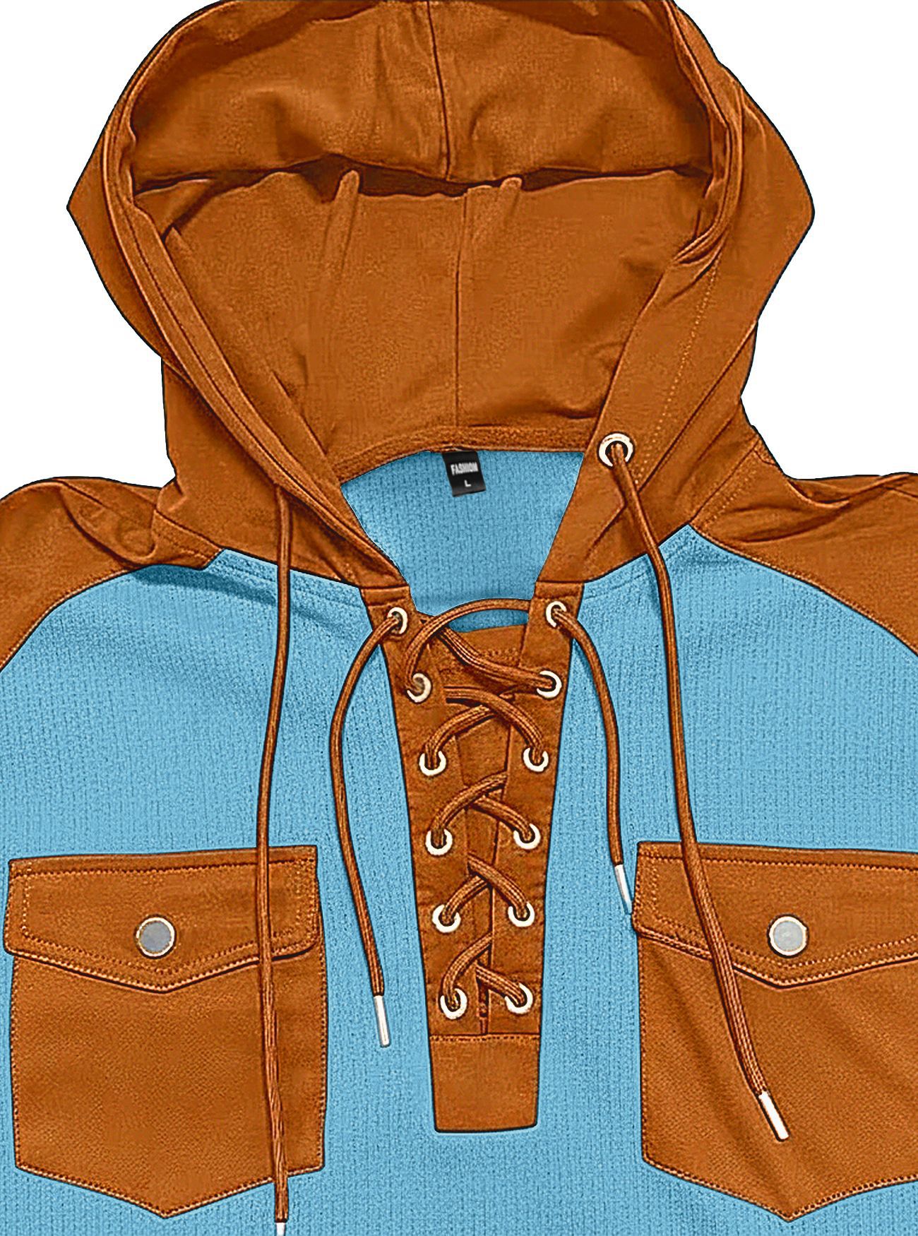 Men's Clothing Tops Sweatshirts Hoodies Men's Waffle Color Block Hoodie with Tie Straps Twin Pockets Long Sleeve Pullover Oversized American Sweatshirt