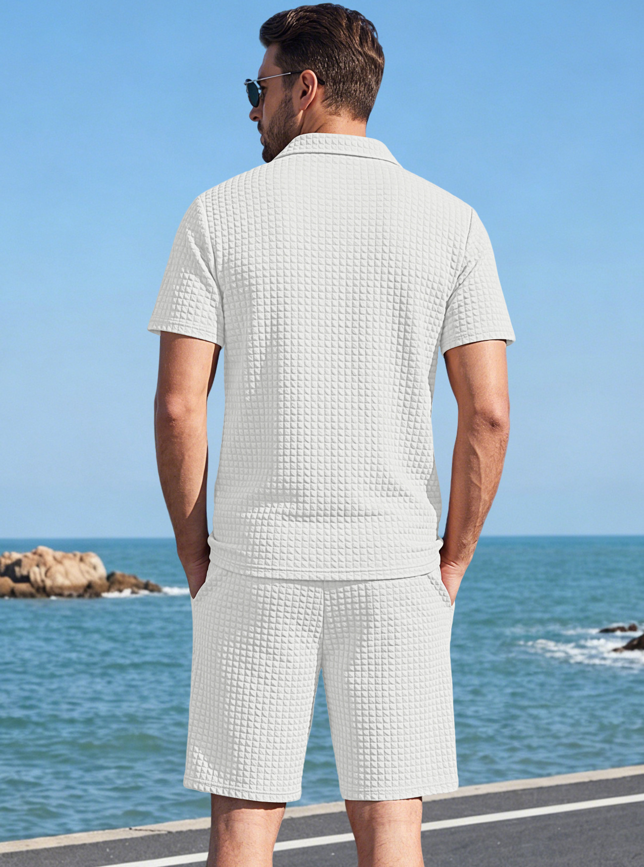 Men's Clothing Sets Two-Piece Outfits Men's Summer American Checkered Polo Shirt Solid Color Short Sleeved Shorts Two Piece Casual Sports Set