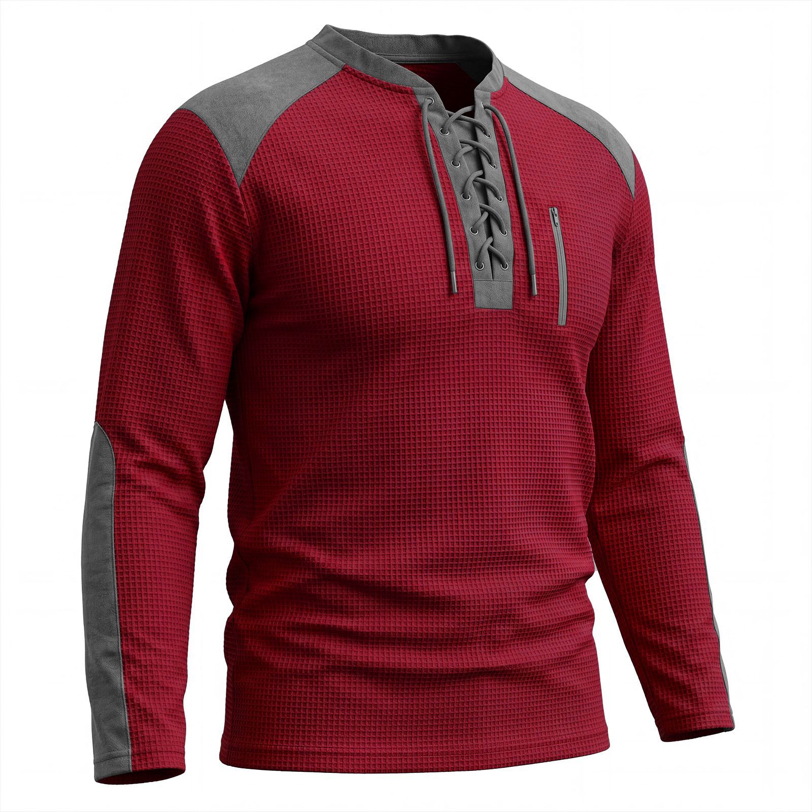 Men's Clothing Tops Sweatshirts Men's Drawstring Top Waffle Color Blocked Long Sleeved Shirt Plus Size Casual Sports American Long Sleeved Shirt