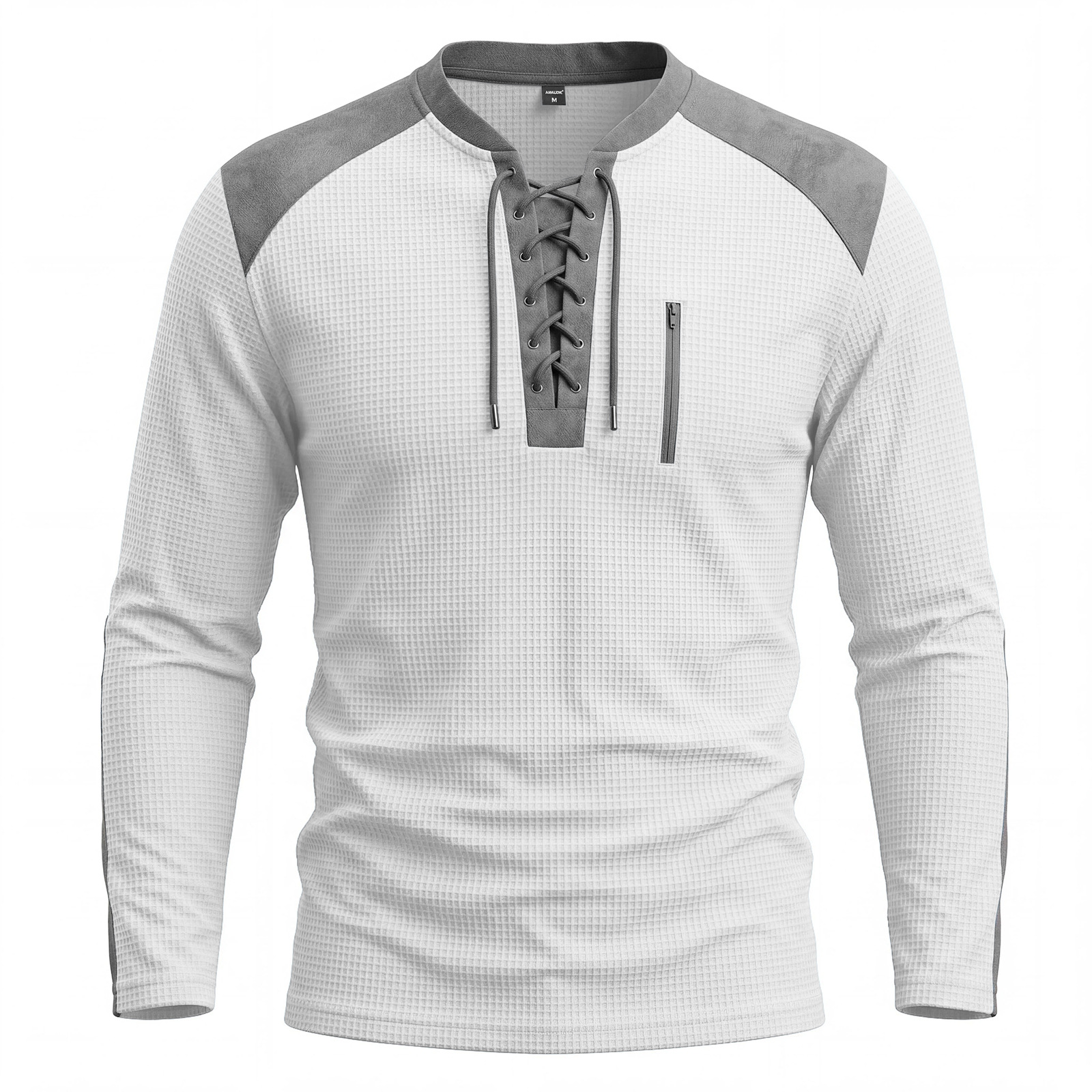 Men's Clothing Tops Sweatshirts Men's Drawstring Top Waffle Color Blocked Long Sleeved Shirt Plus Size Casual Sports American Long Sleeved Shirt