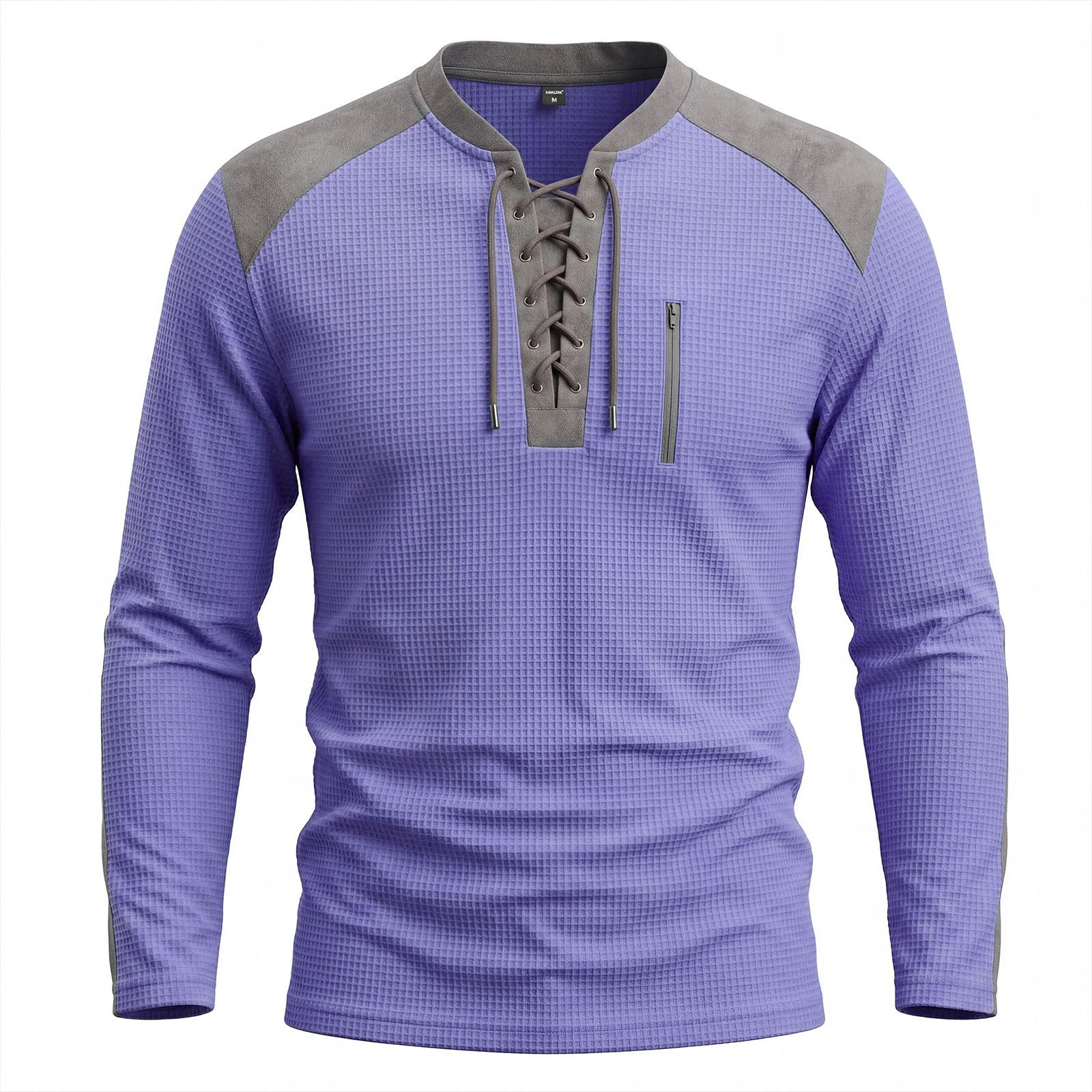 Men's Clothing Tops Sweatshirts Men's Drawstring Top Waffle Color Blocked Long Sleeved Shirt Plus Size Casual Sports American Long Sleeved Shirt