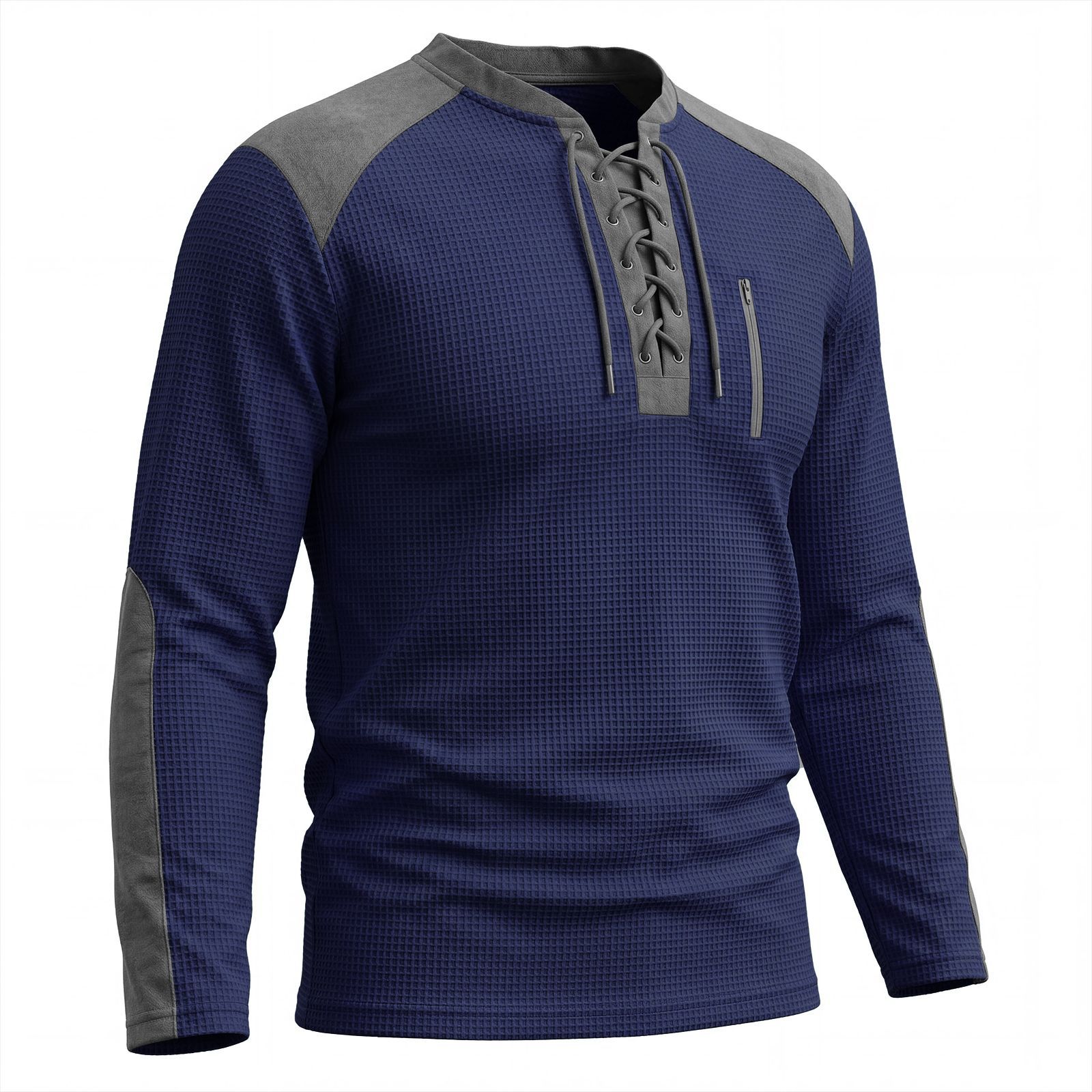 Men's Clothing Tops Sweatshirts Men's Drawstring Top Waffle Color Blocked Long Sleeved Shirt Plus Size Casual Sports American Long Sleeved Shirt