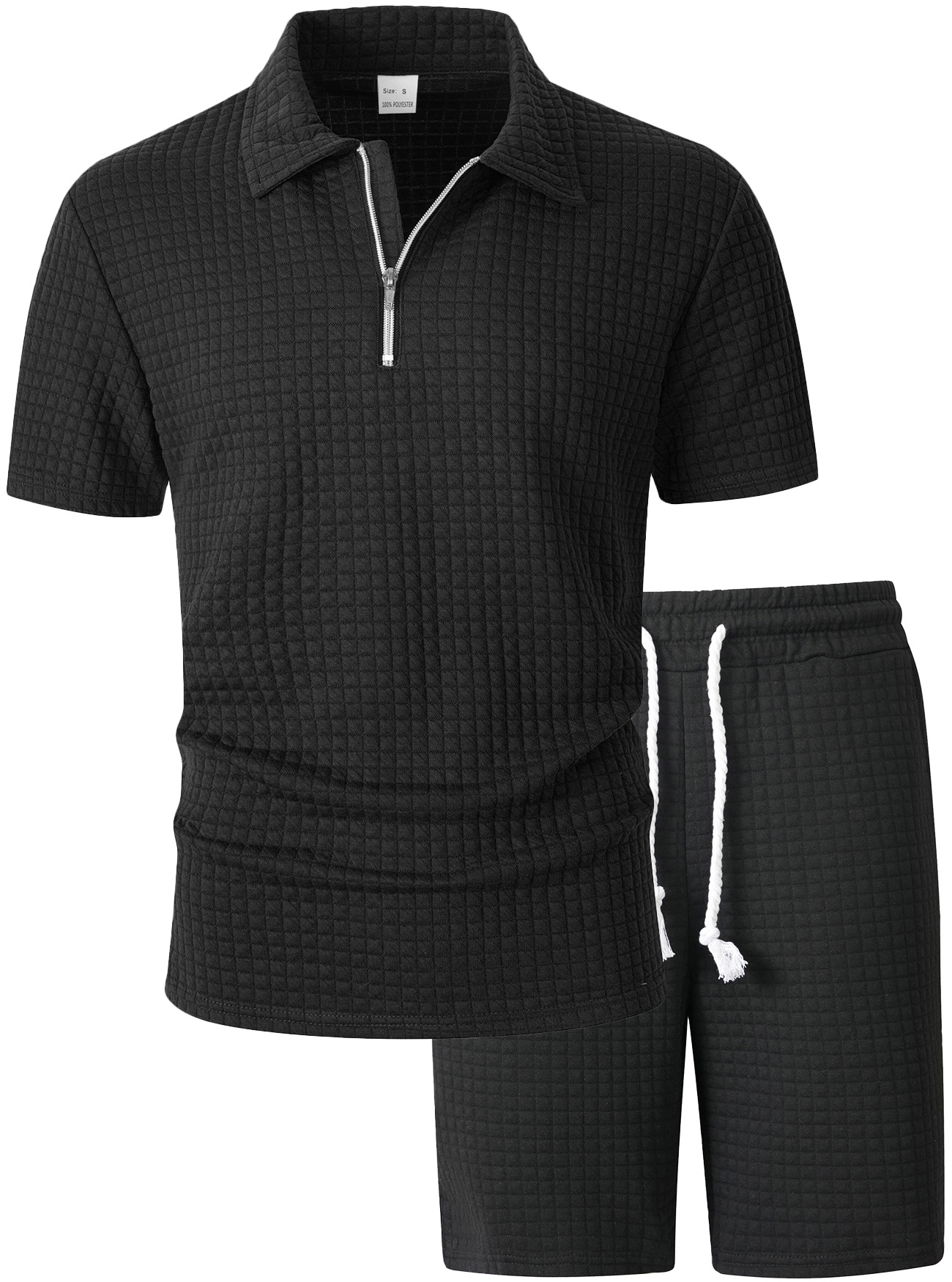 Men's Clothing Sets Two-Piece Outfits Men's Summer American Checkered Polo Shirt Solid Color Short Sleeved Shorts Two Piece Casual Sports Set