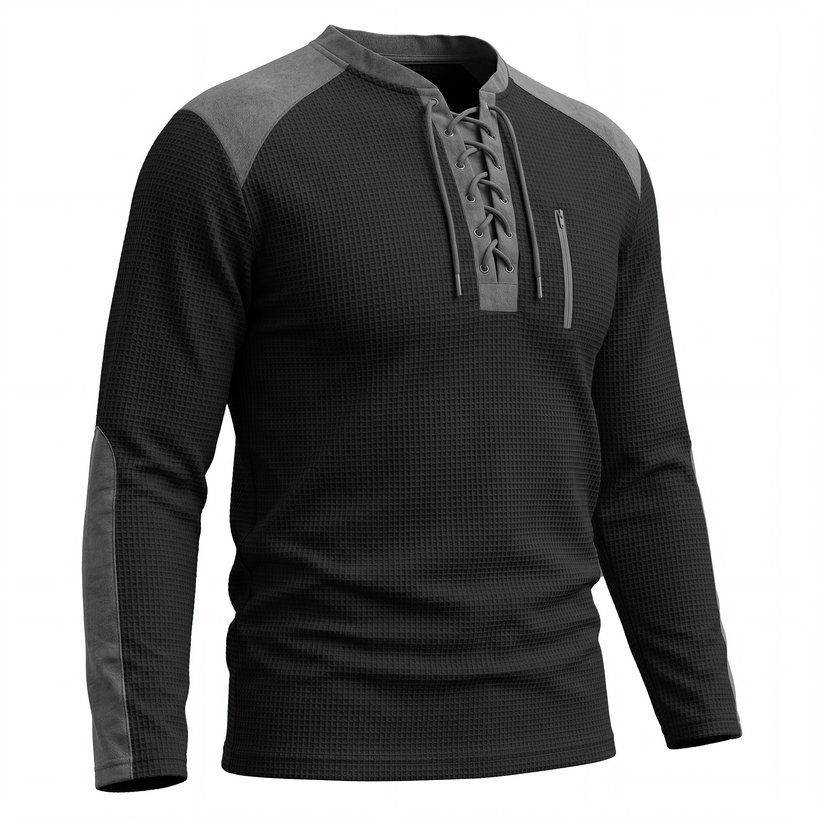 Men's Clothing Tops Sweatshirts Men's Drawstring Top Waffle Color Blocked Long Sleeved Shirt Plus Size Casual Sports American Long Sleeved Shirt