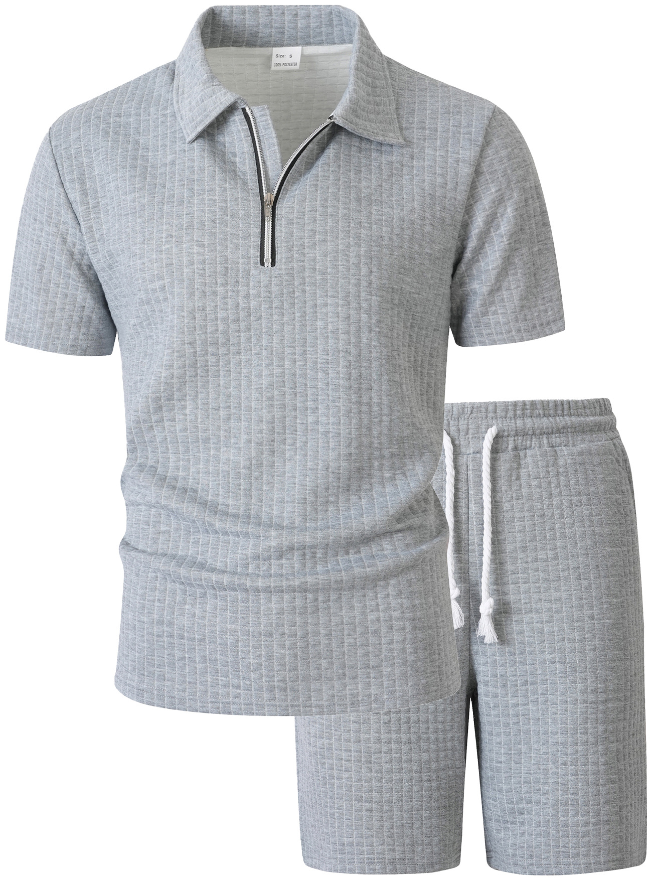 Men's Clothing Sets Two-Piece Outfits Men's Summer American Checkered Polo Shirt Solid Color Short Sleeved Shorts Two Piece Casual Sports Set