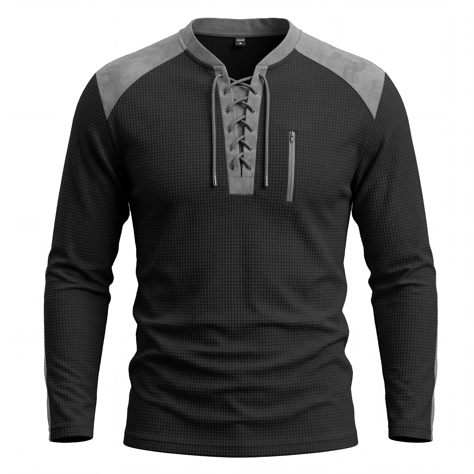 Men's Clothing Tops Sweatshirts Men's Drawstring Top Waffle Color Blocked Long Sleeved Shirt Plus Size Casual Sports American Long Sleeved Shirt