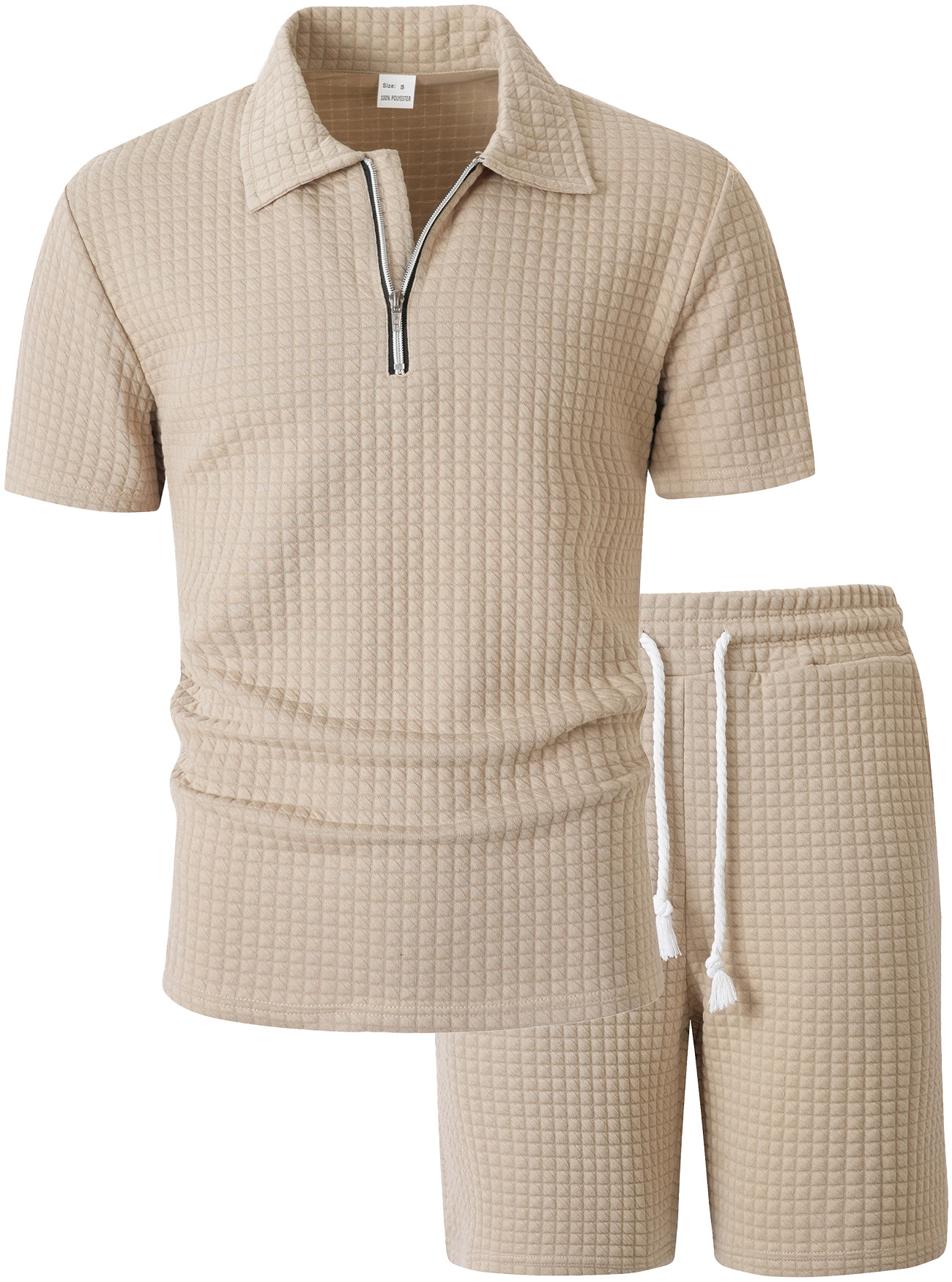 Men's Clothing Sets Two-Piece Outfits Men's Summer American Checkered Polo Shirt Solid Color Short Sleeved Shorts Two Piece Casual Sports Set