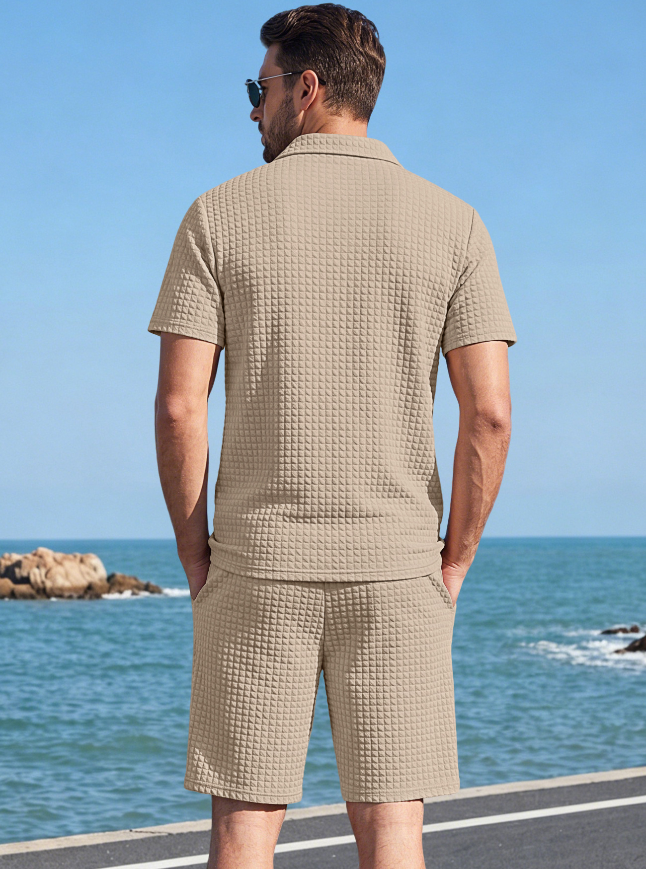 Men's Clothing Sets Two-Piece Outfits Men's Summer American Checkered Polo Shirt Solid Color Short Sleeved Shorts Two Piece Casual Sports Set